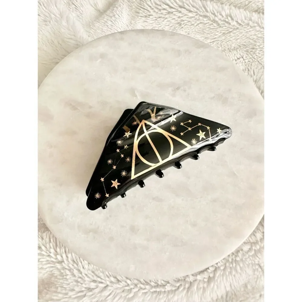 Harry Potter deathly hallows symbol black and gold hair claw ￼